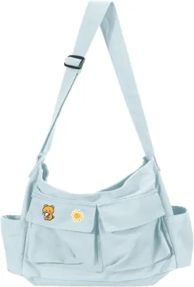 Vintage Canvas Crossbody Messenger Bag with Multiple Pockets and Hook-and-loop Closure, Ideal for School