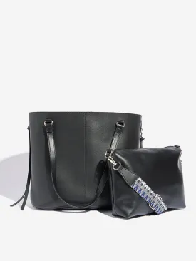 Westside Black Solid Tote Bag with Crossbody Bag