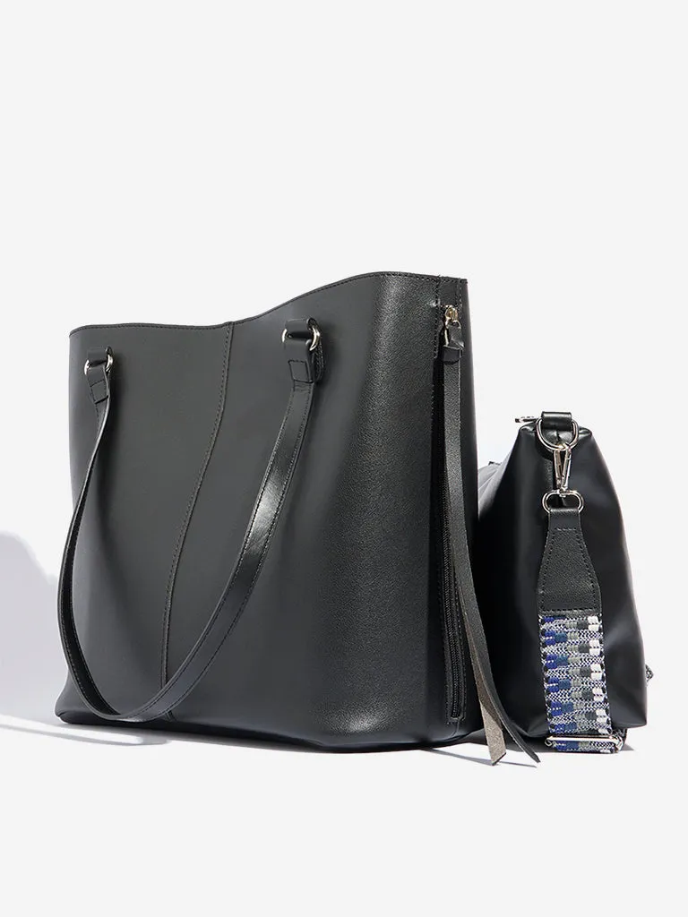Westside Black Solid Tote Bag with Crossbody Bag