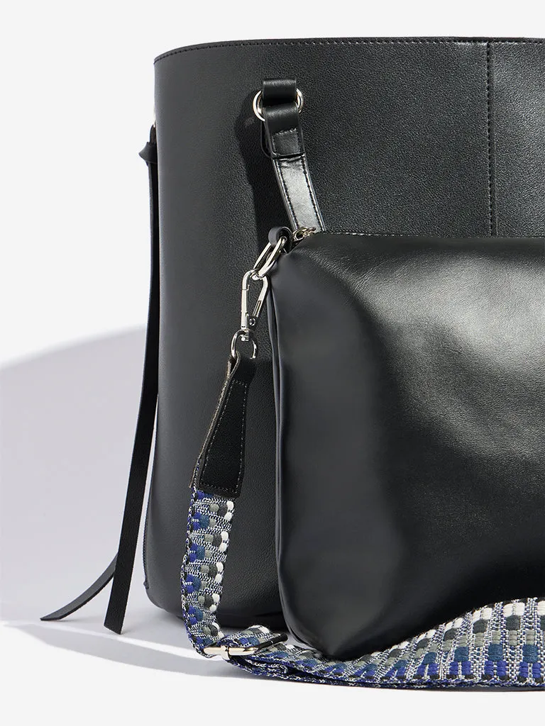 Westside Black Solid Tote Bag with Crossbody Bag