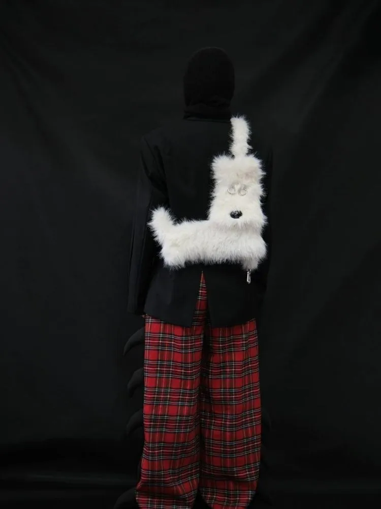 White Terrier Faux Fur Crossbody Plush Bag【s0000005201】