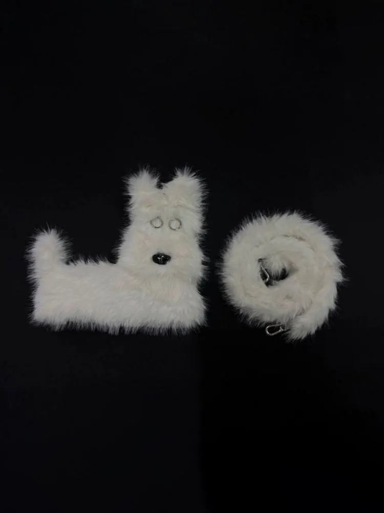 White Terrier Faux Fur Crossbody Plush Bag【s0000005201】