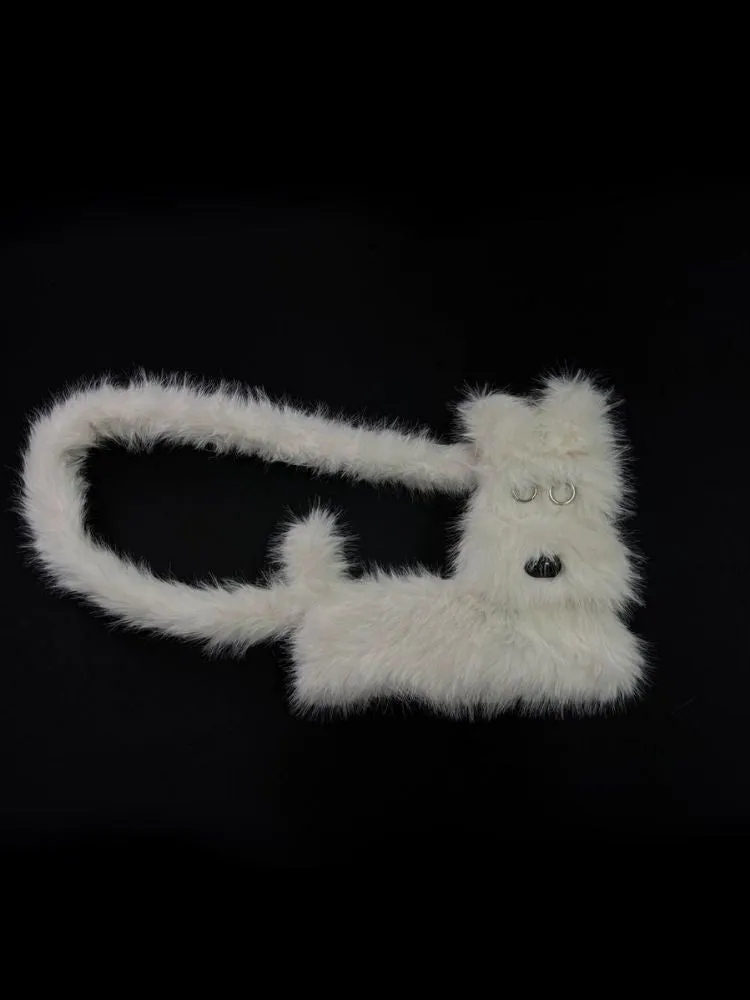 White Terrier Faux Fur Crossbody Plush Bag【s0000005201】
