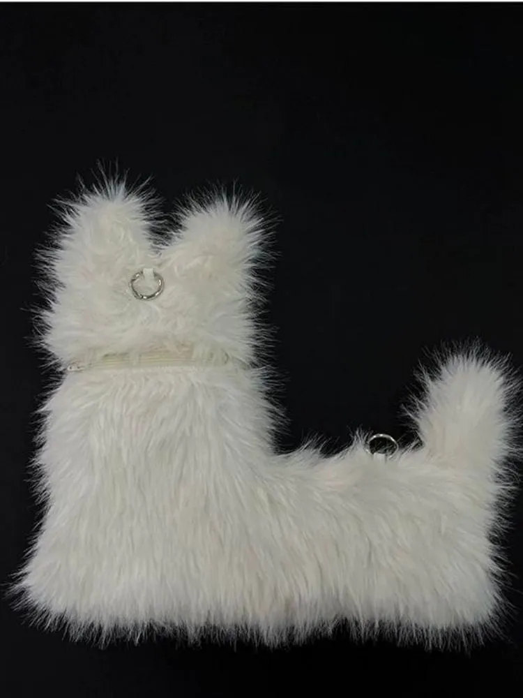 White Terrier Faux Fur Crossbody Plush Bag【s0000005201】
