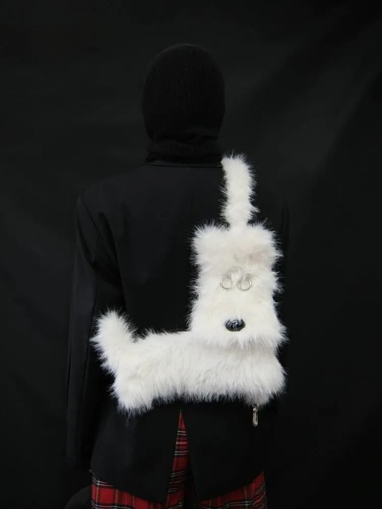 White Terrier Faux Fur Crossbody Plush Bag【s0000005201】