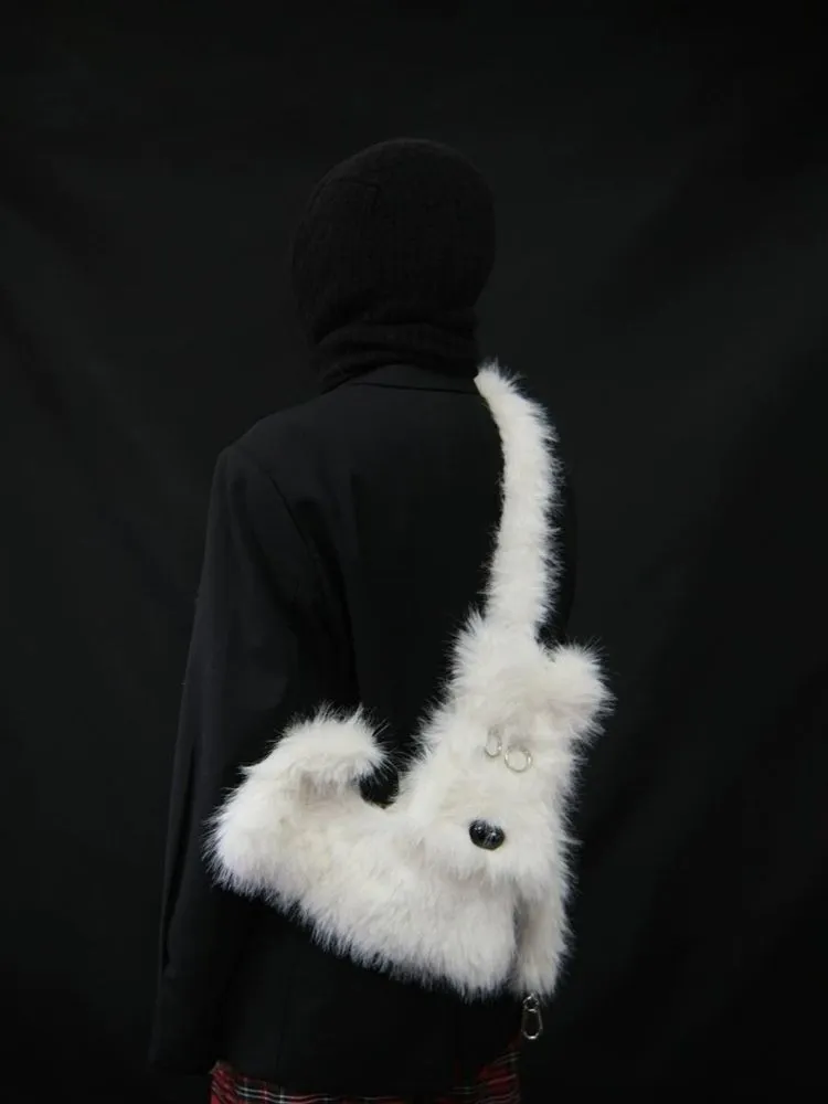 White Terrier Faux Fur Crossbody Plush Bag【s0000005201】