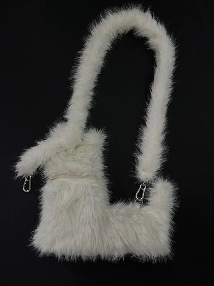 White Terrier Faux Fur Crossbody Plush Bag【s0000005201】