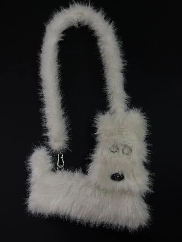 White Terrier Faux Fur Crossbody Plush Bag【s0000005201】