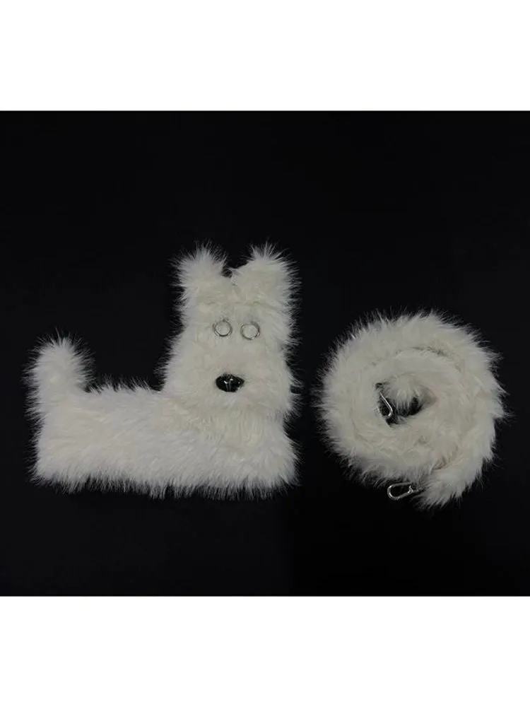 White Terrier Faux Fur Crossbody Plush Bag【s0000005201】