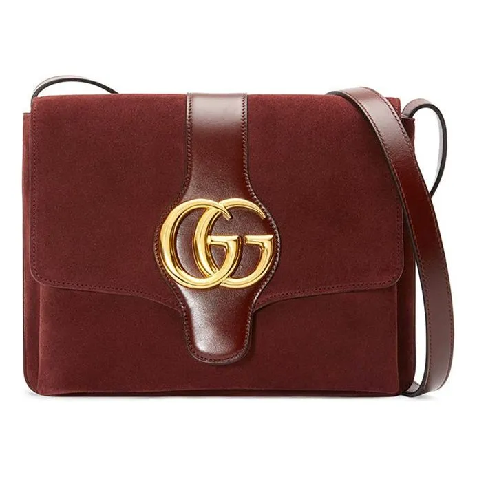 (WMNS) GUCCI Arli Gold Logo Suede Splicing Leather Shoulder Messenger Bag Red Classic Retro