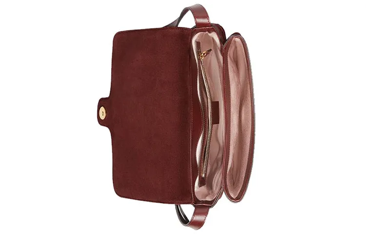 (WMNS) GUCCI Arli Gold Logo Suede Splicing Leather Shoulder Messenger Bag Red Classic Retro