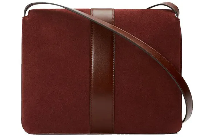 (WMNS) GUCCI Arli Gold Logo Suede Splicing Leather Shoulder Messenger Bag Red Classic Retro