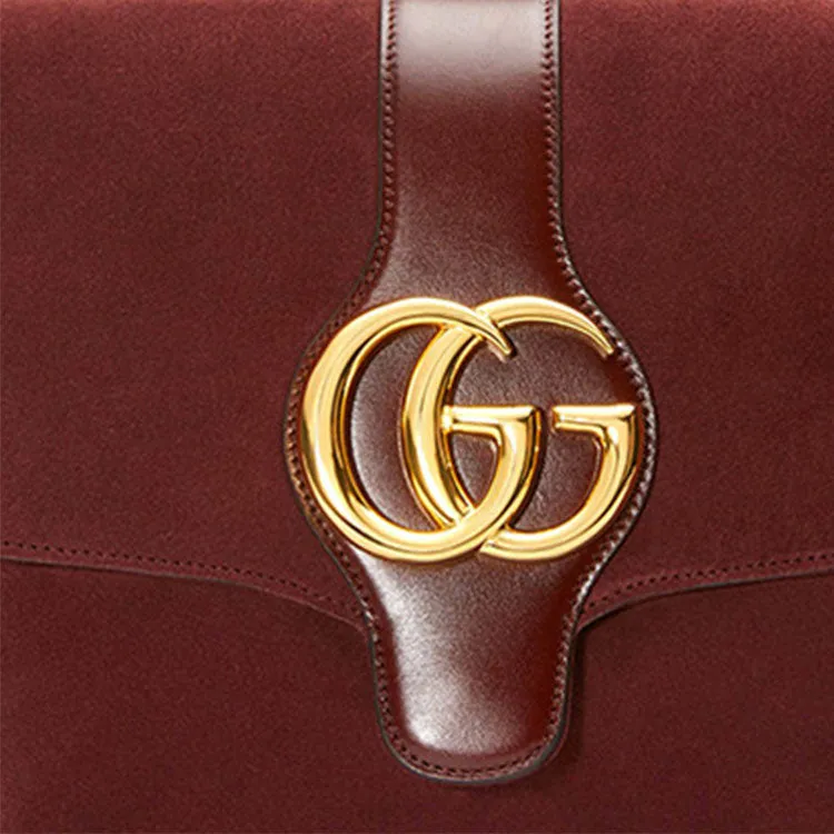 (WMNS) GUCCI Arli Gold Logo Suede Splicing Leather Shoulder Messenger Bag Red Classic Retro