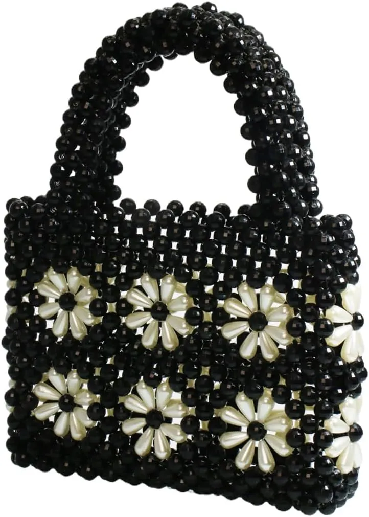Women Beaded Handbags Elegant Handmade Weave Purse Crystal Pearl String Tote Bags for Banquet Wedding Cocktail