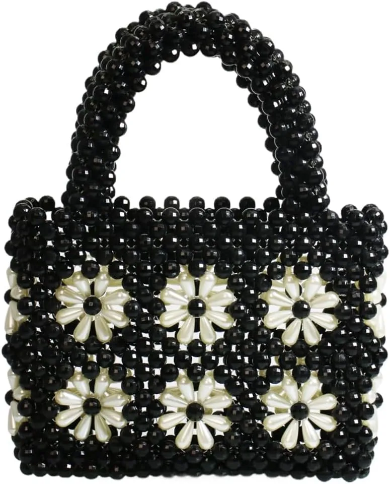 Women Beaded Handbags Elegant Handmade Weave Purse Crystal Pearl String Tote Bags for Banquet Wedding Cocktail