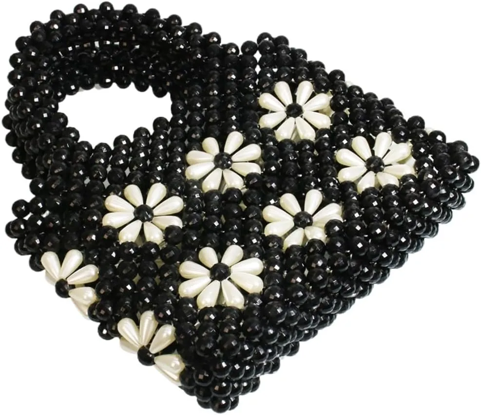 Women Beaded Handbags Elegant Handmade Weave Purse Crystal Pearl String Tote Bags for Banquet Wedding Cocktail