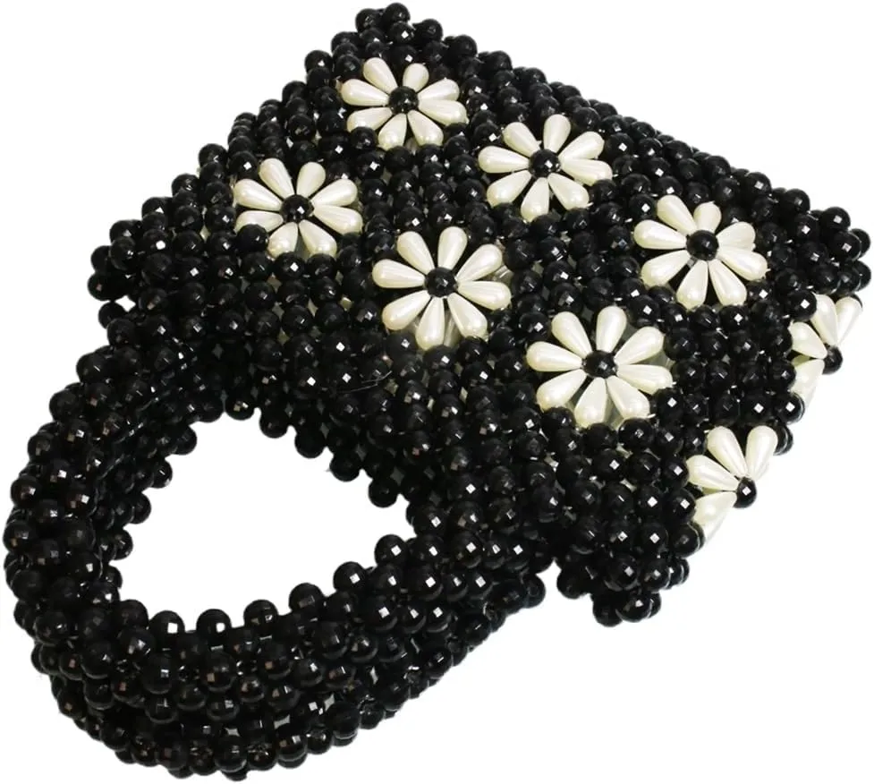 Women Beaded Handbags Elegant Handmade Weave Purse Crystal Pearl String Tote Bags for Banquet Wedding Cocktail