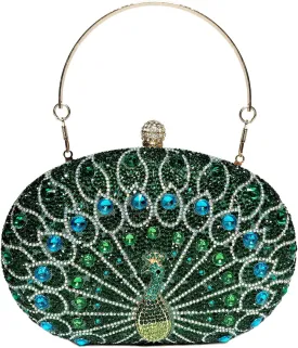 Women Peacock Evening Clutch Purse Sequins Beaded Evening Bag Kiss Lock for Cocktail Wedding Prom Party