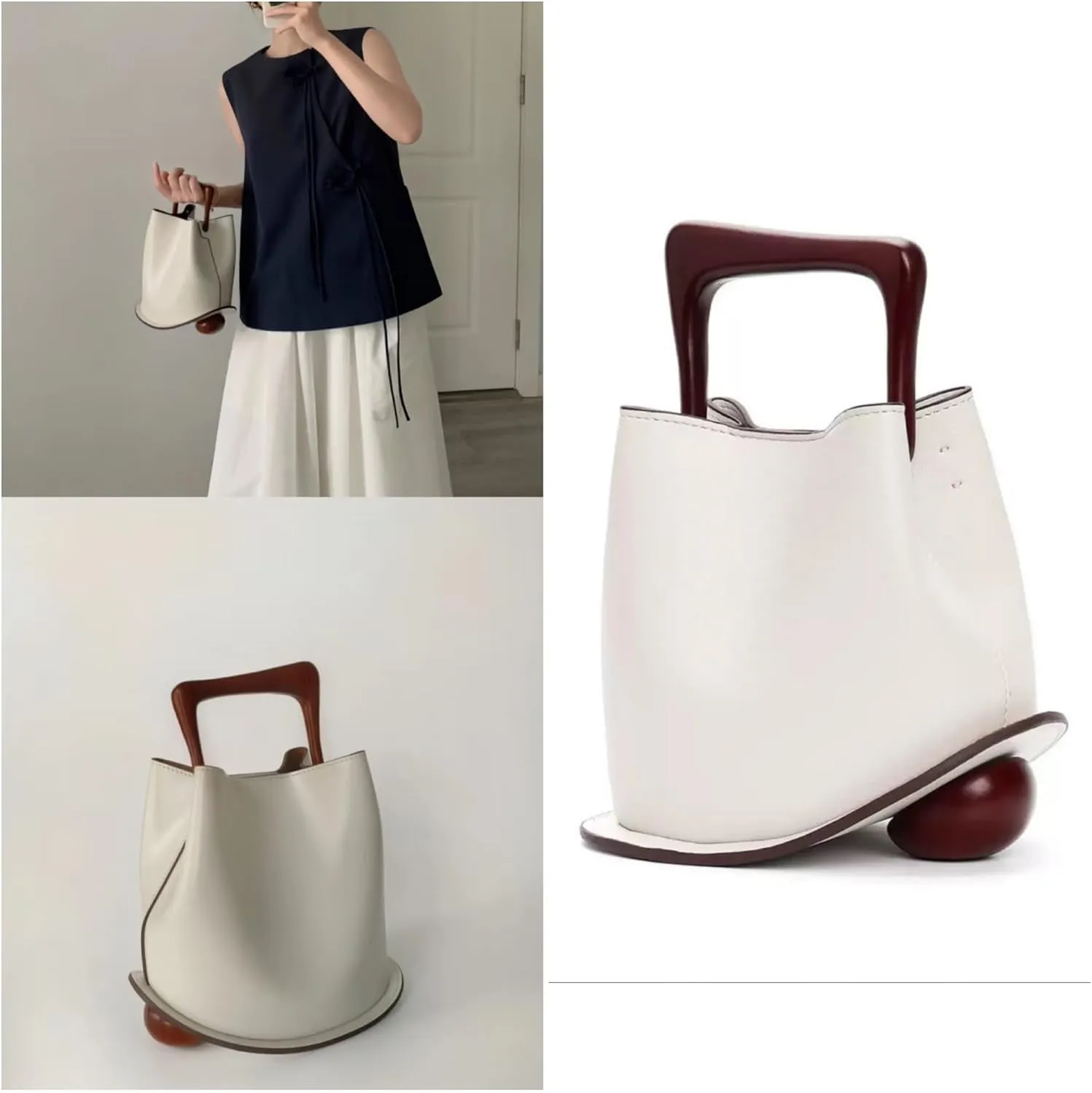 Women's Genuine Leather Personalized Bucket Handbag Bag, Homeless Retro Single-shoulder Crossbody Bag, Classic Chinese Style