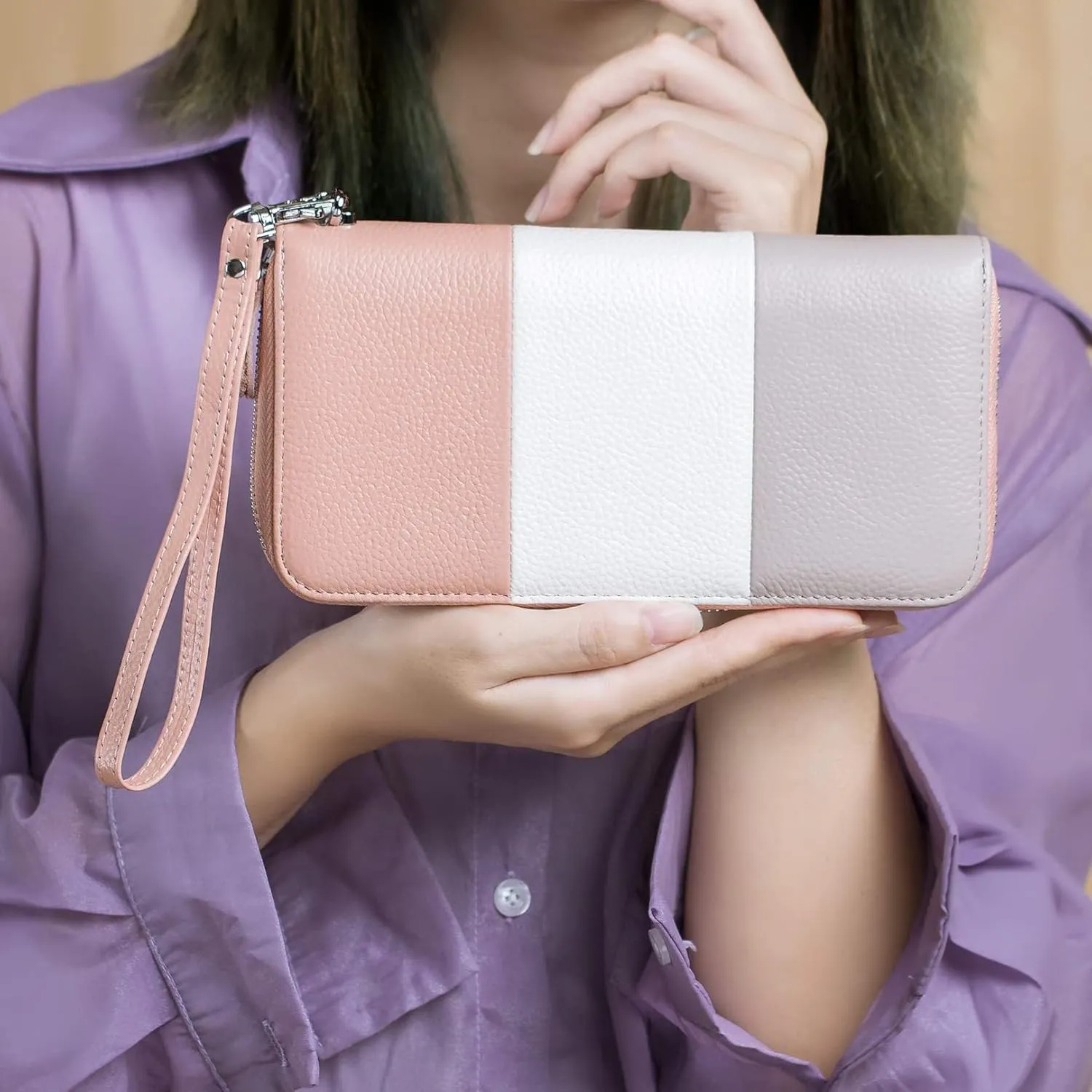 Womens Wallet RFID Blocking Genuine Leather Multi Credit Card Large Capacity Zip Around Clutch Travel Purse Wristlet