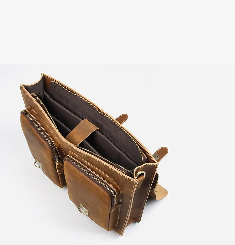 YAAGLE Multi-pockets Crazy Horse Leather Briefcase Handbag for Men YG7105