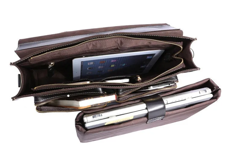 YAAGLE Multi-pockets Crazy Horse Leather Briefcase Handbag for Men YG7105
