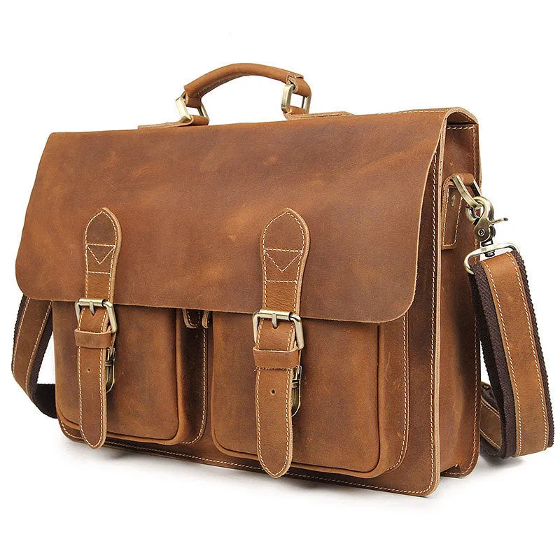 YAAGLE Multi-pockets Crazy Horse Leather Briefcase Handbag for Men YG7105