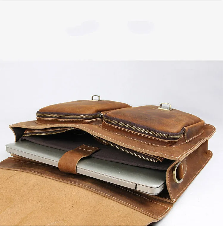 YAAGLE Multi-pockets Crazy Horse Leather Briefcase Handbag for Men YG7105