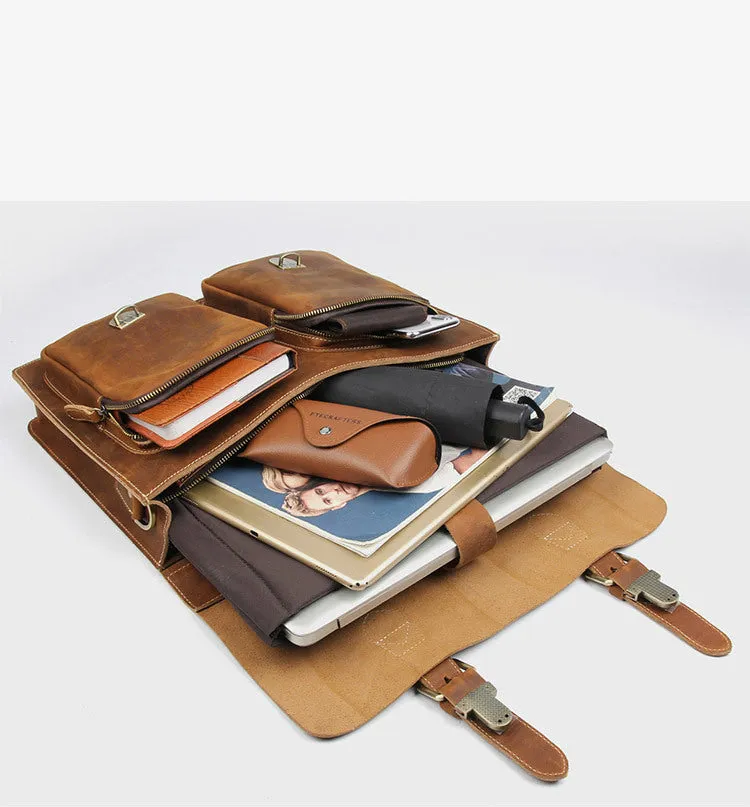 YAAGLE Multi-pockets Crazy Horse Leather Briefcase Handbag for Men YG7105