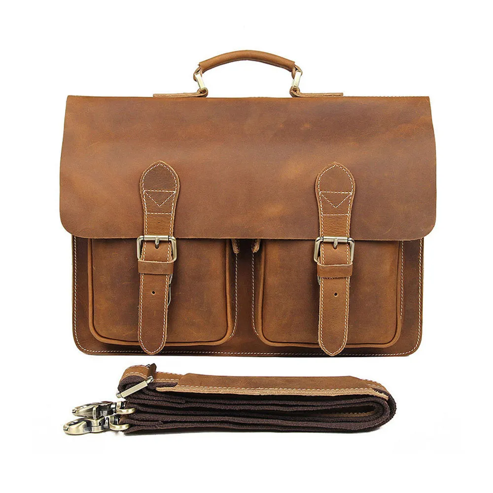 YAAGLE Multi-pockets Crazy Horse Leather Briefcase Handbag for Men YG7105
