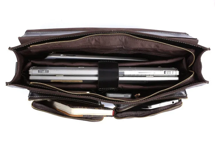 YAAGLE Multi-pockets Crazy Horse Leather Briefcase Handbag for Men YG7105
