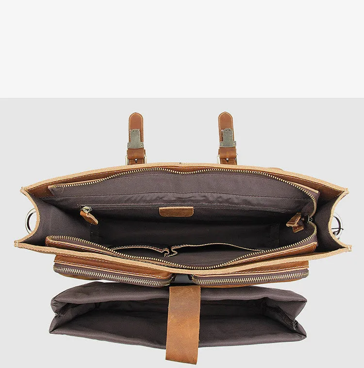 YAAGLE Multi-pockets Crazy Horse Leather Briefcase Handbag for Men YG7105