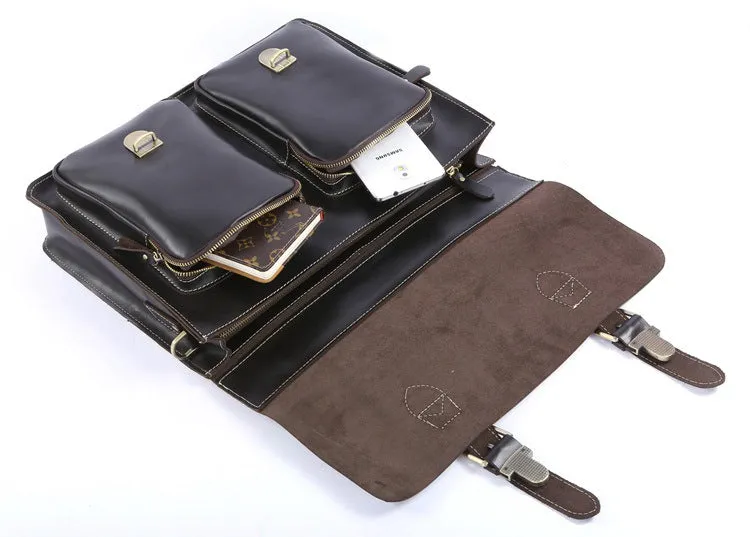 YAAGLE Multi-pockets Crazy Horse Leather Briefcase Handbag for Men YG7105
