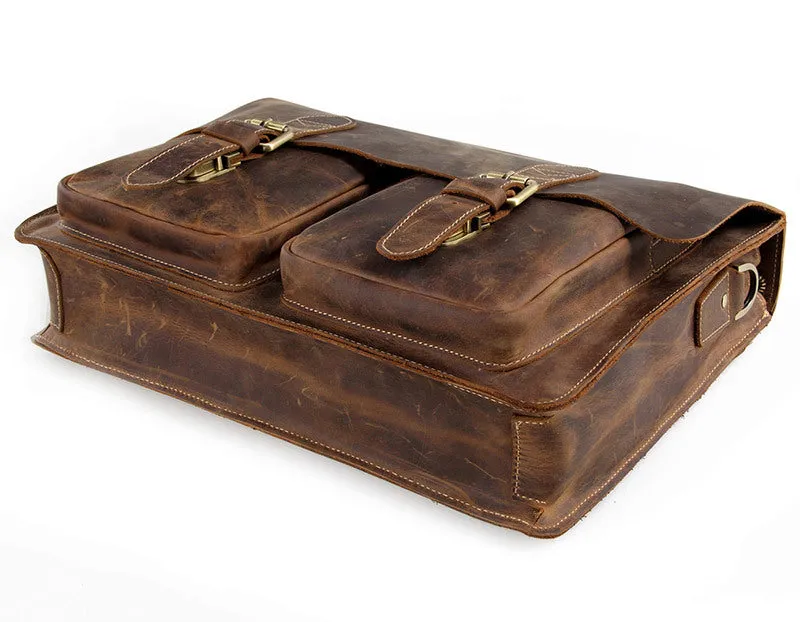 YAAGLE Multi-pockets Crazy Horse Leather Briefcase Handbag for Men YG7105