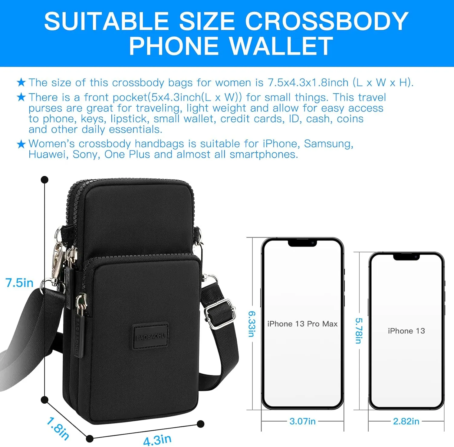 YINHEXI Small Crossbody Bags for Women Trendy, Mini Triple Compartment Cell Phone Crossbody Wallet Purses