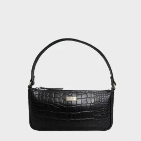 'ZARA' Black Croc Real Leather Baguette Shoulder Bag