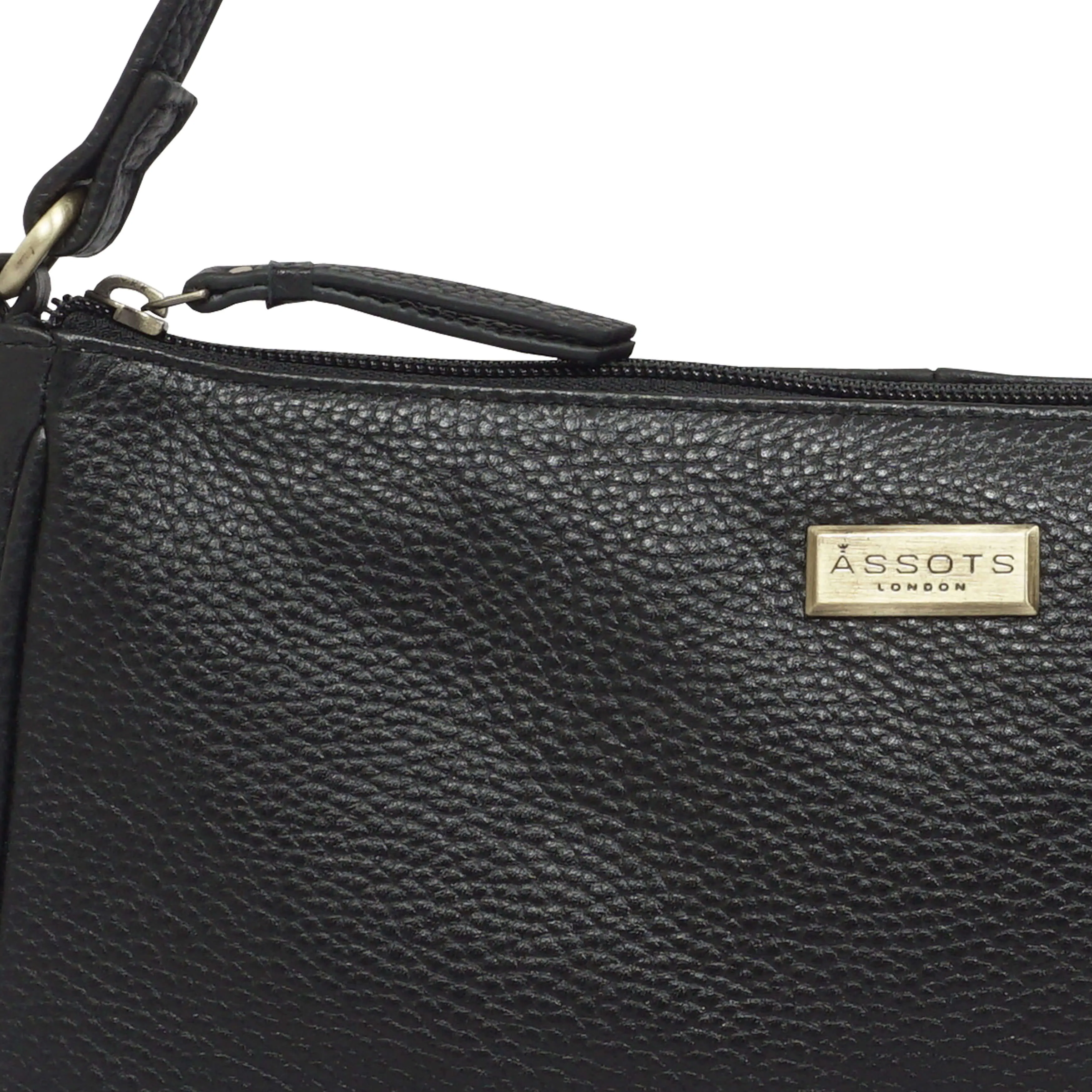 'ZARA' Black Soft Pebble Grain Real Leather Baguette Shoulder Bag