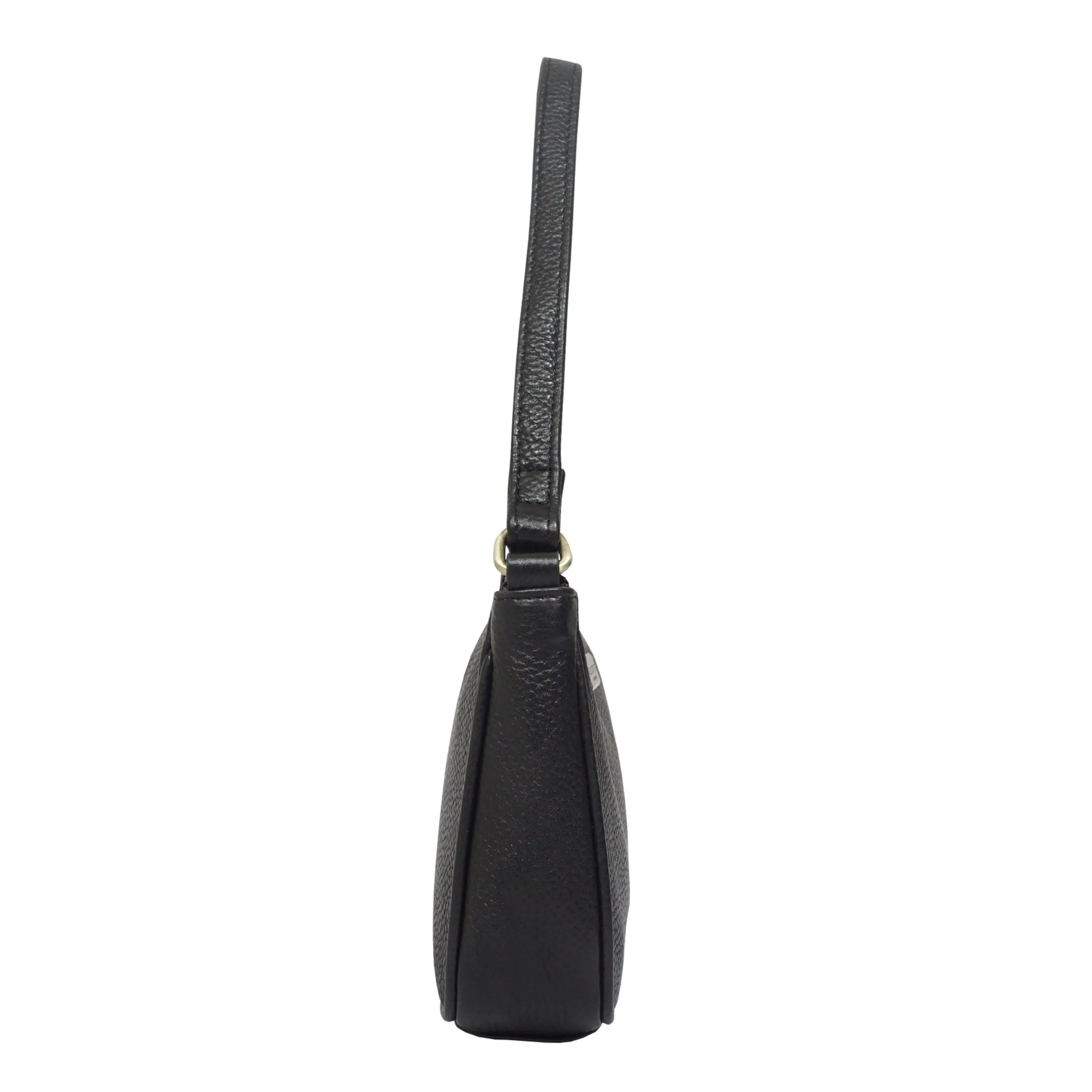 'ZARA' Black Soft Pebble Grain Real Leather Baguette Shoulder Bag