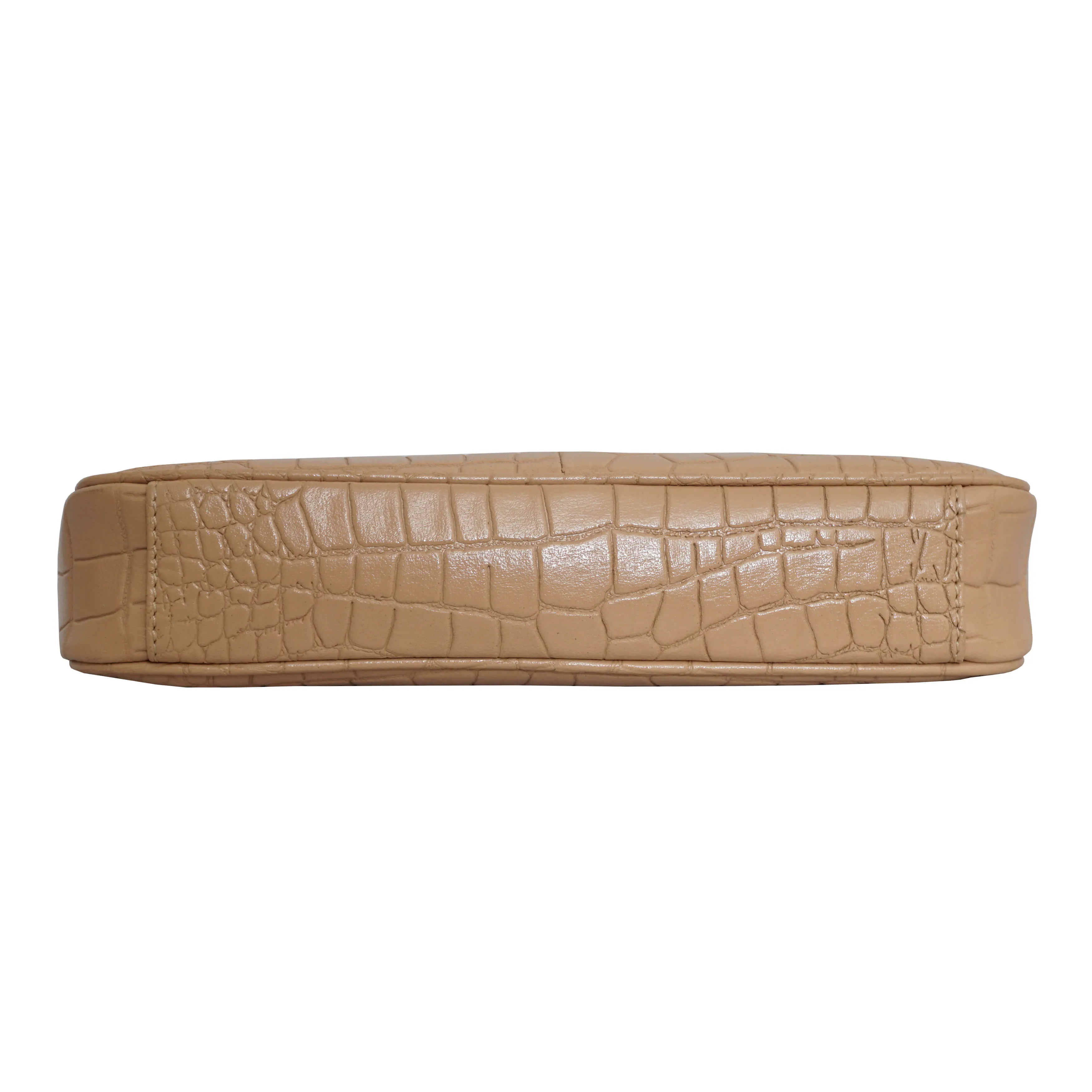 'ZARA' Camel Designer Croc Real Leather Baguette Shoulder Bag