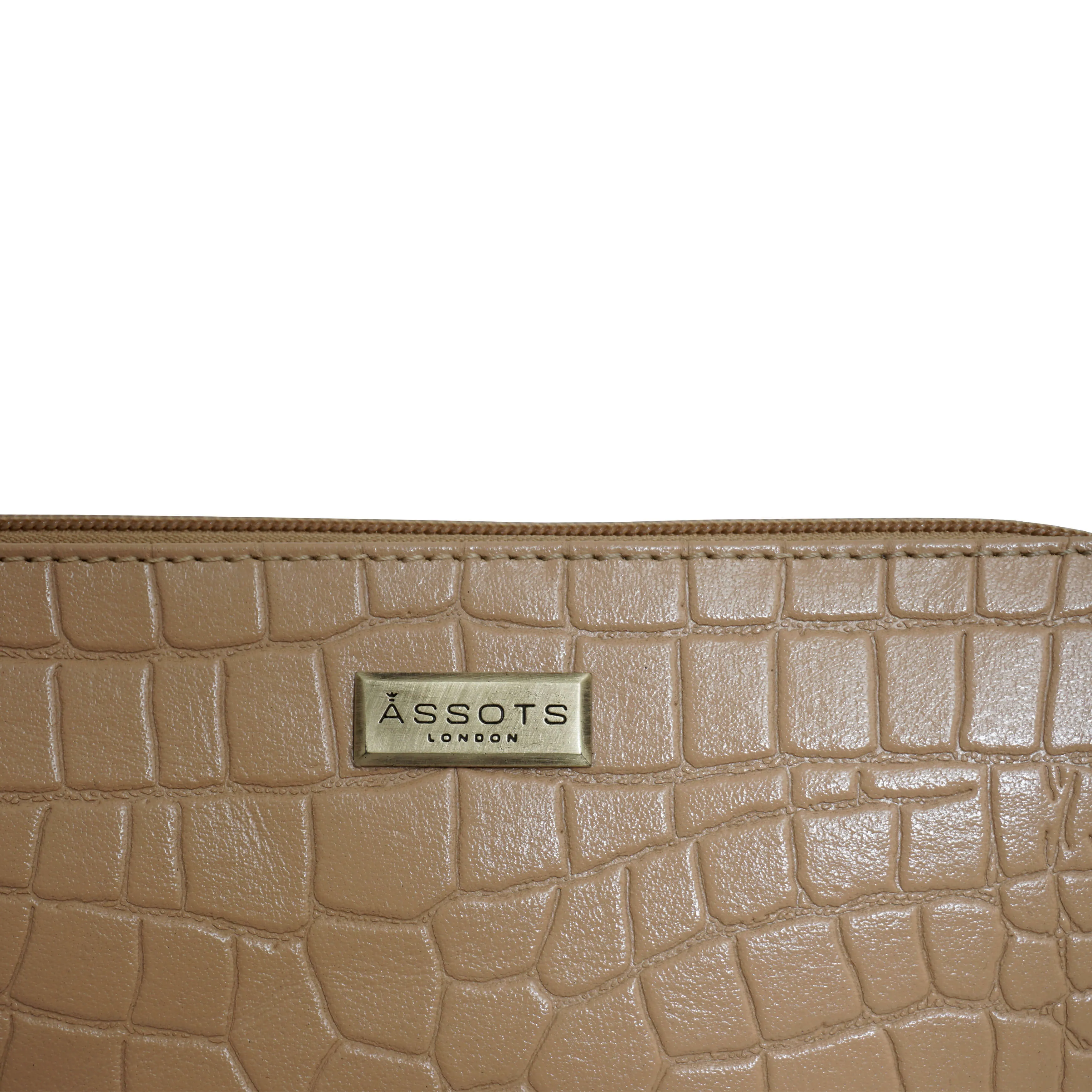 'ZARA' Camel Designer Croc Real Leather Baguette Shoulder Bag