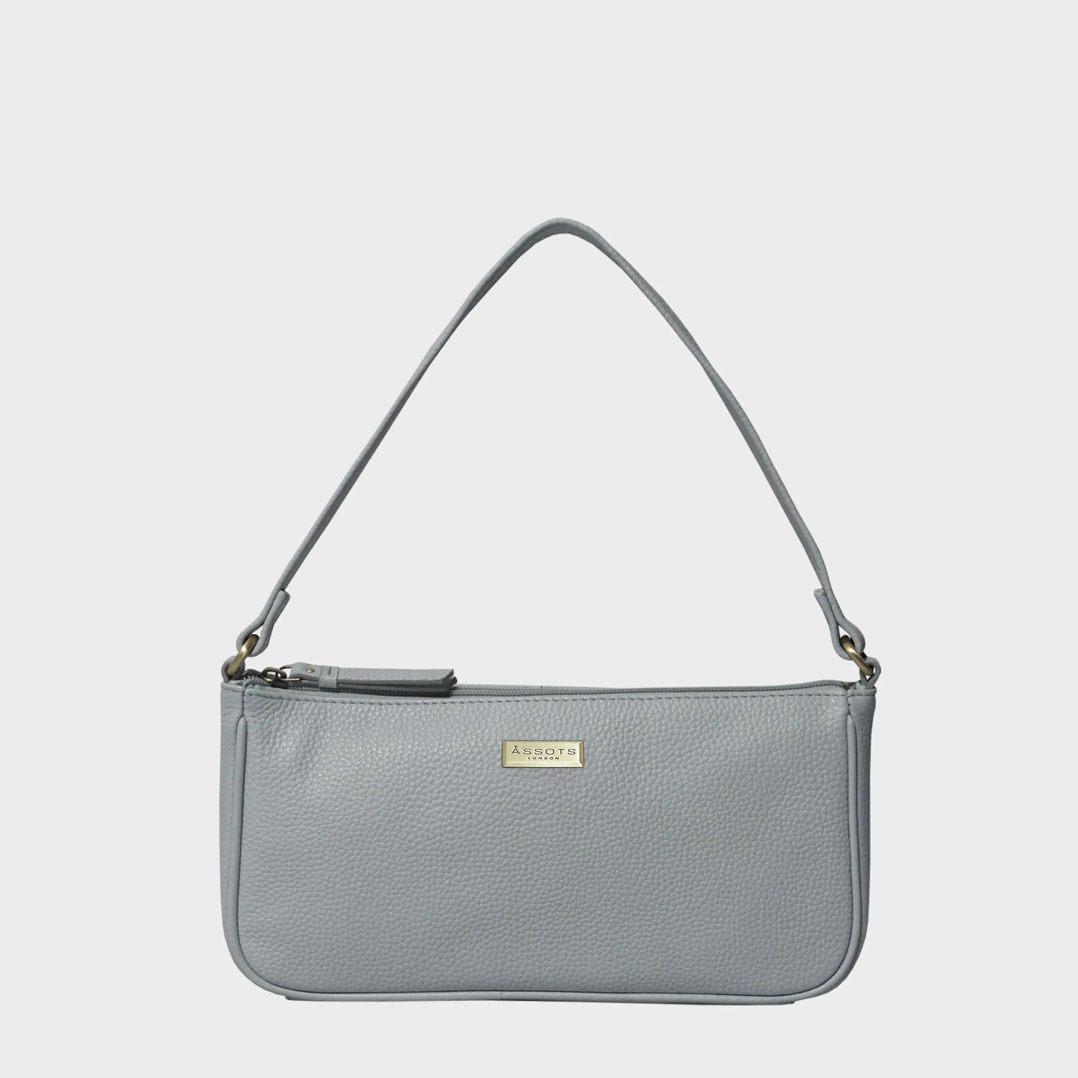 'ZARA' Cashmere Blue Soft Pebble Grain Real Leather Baguette Shoulder Bag