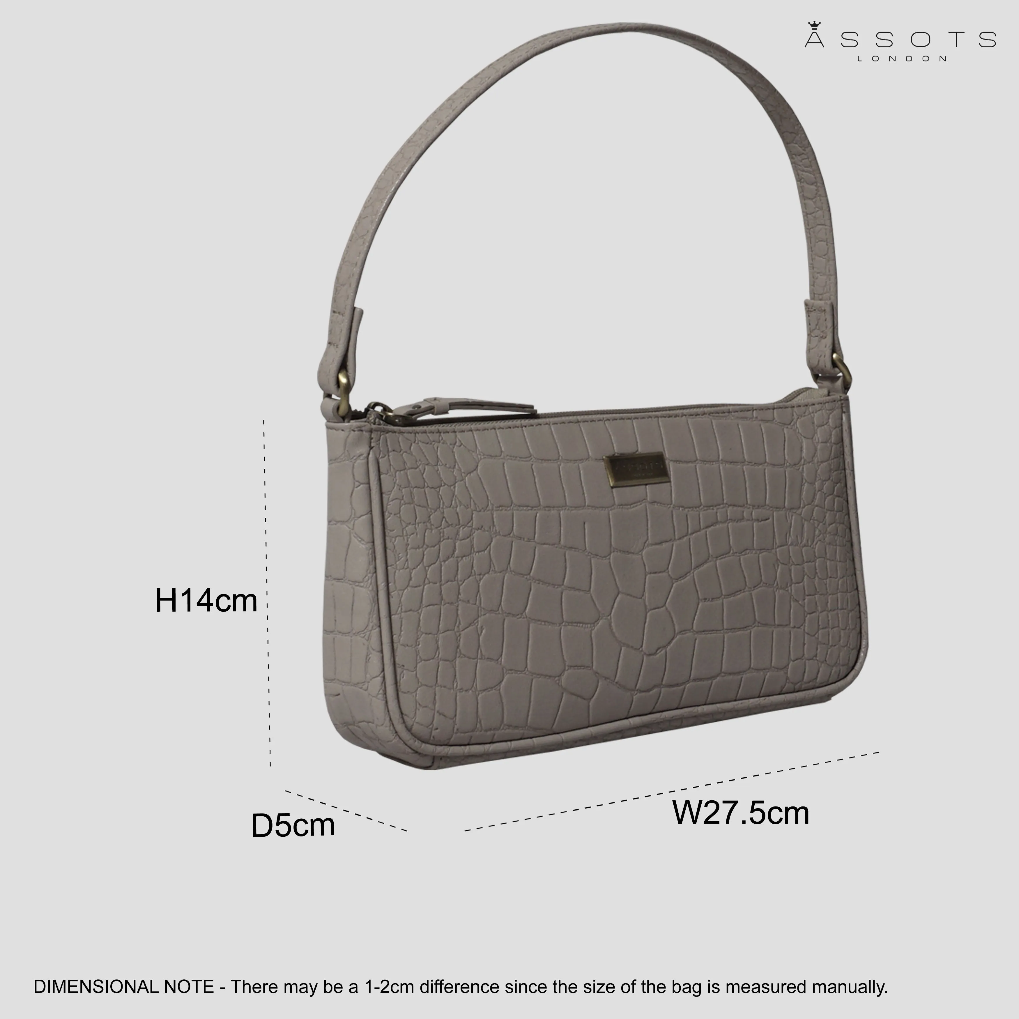 'ZARA' Ice Grey Croc Real Leather Baguette Shoulder Bag