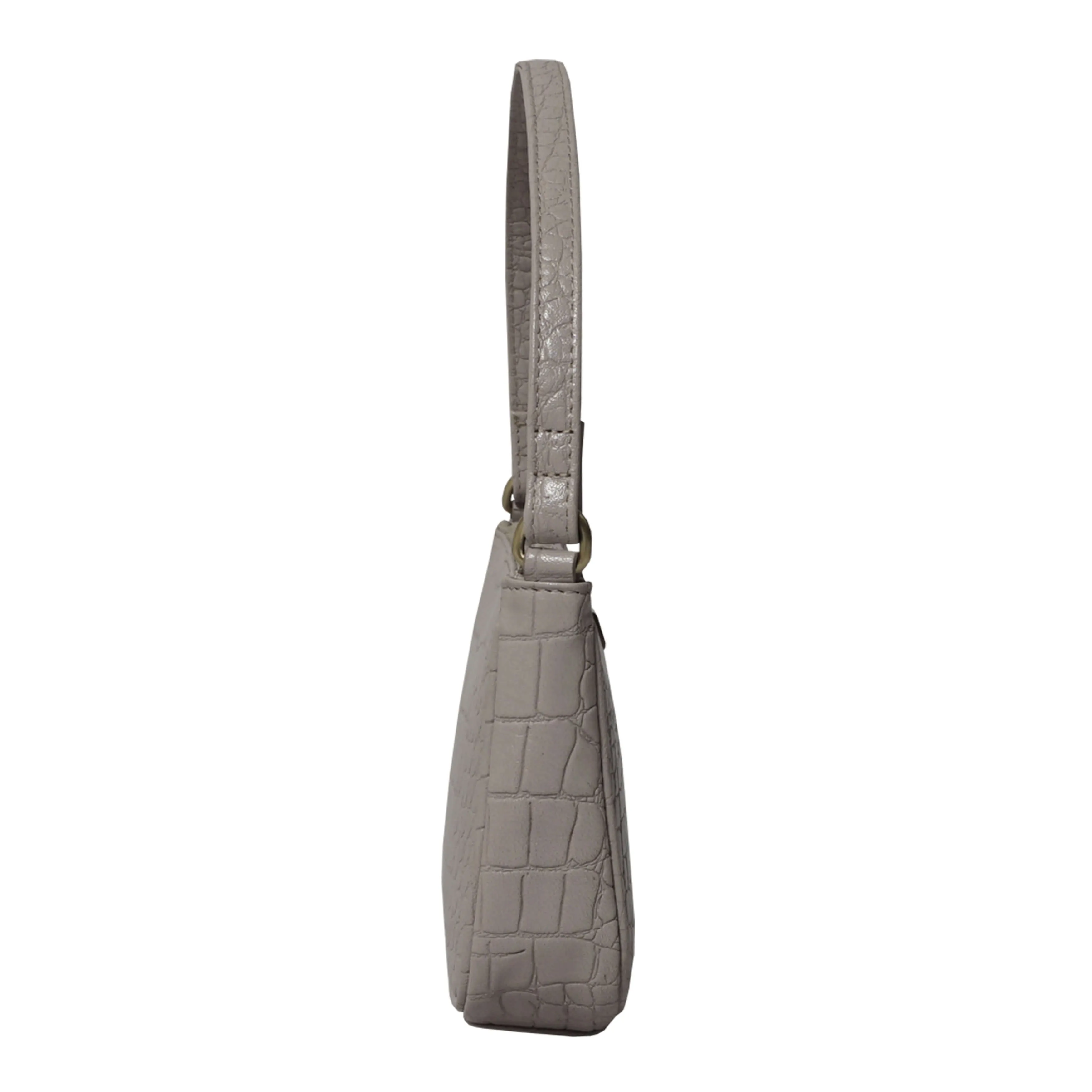 'ZARA' Ice Grey Croc Real Leather Baguette Shoulder Bag