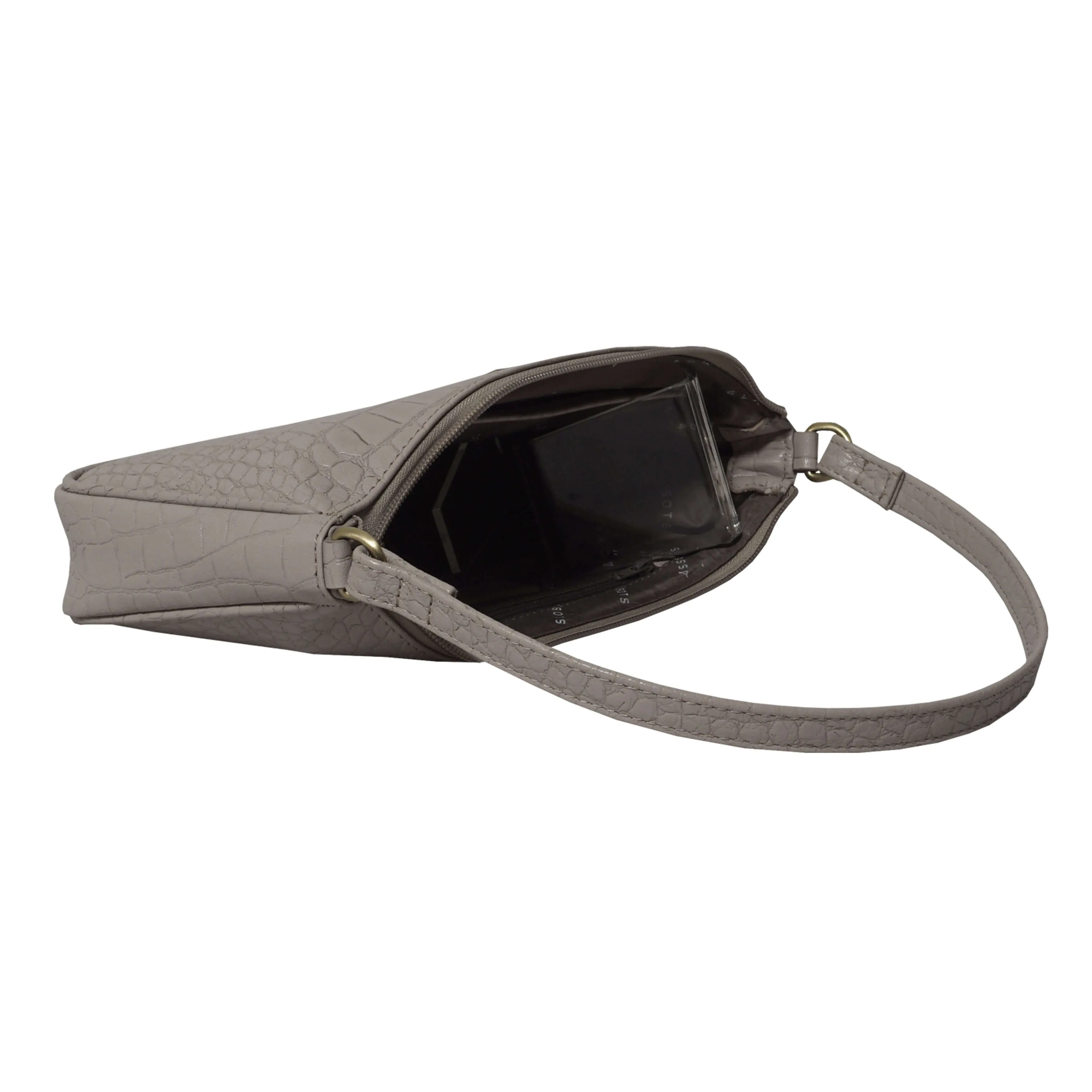 'ZARA' Ice Grey Croc Real Leather Baguette Shoulder Bag