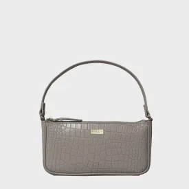 'ZARA' Ice Grey Croc Real Leather Baguette Shoulder Bag