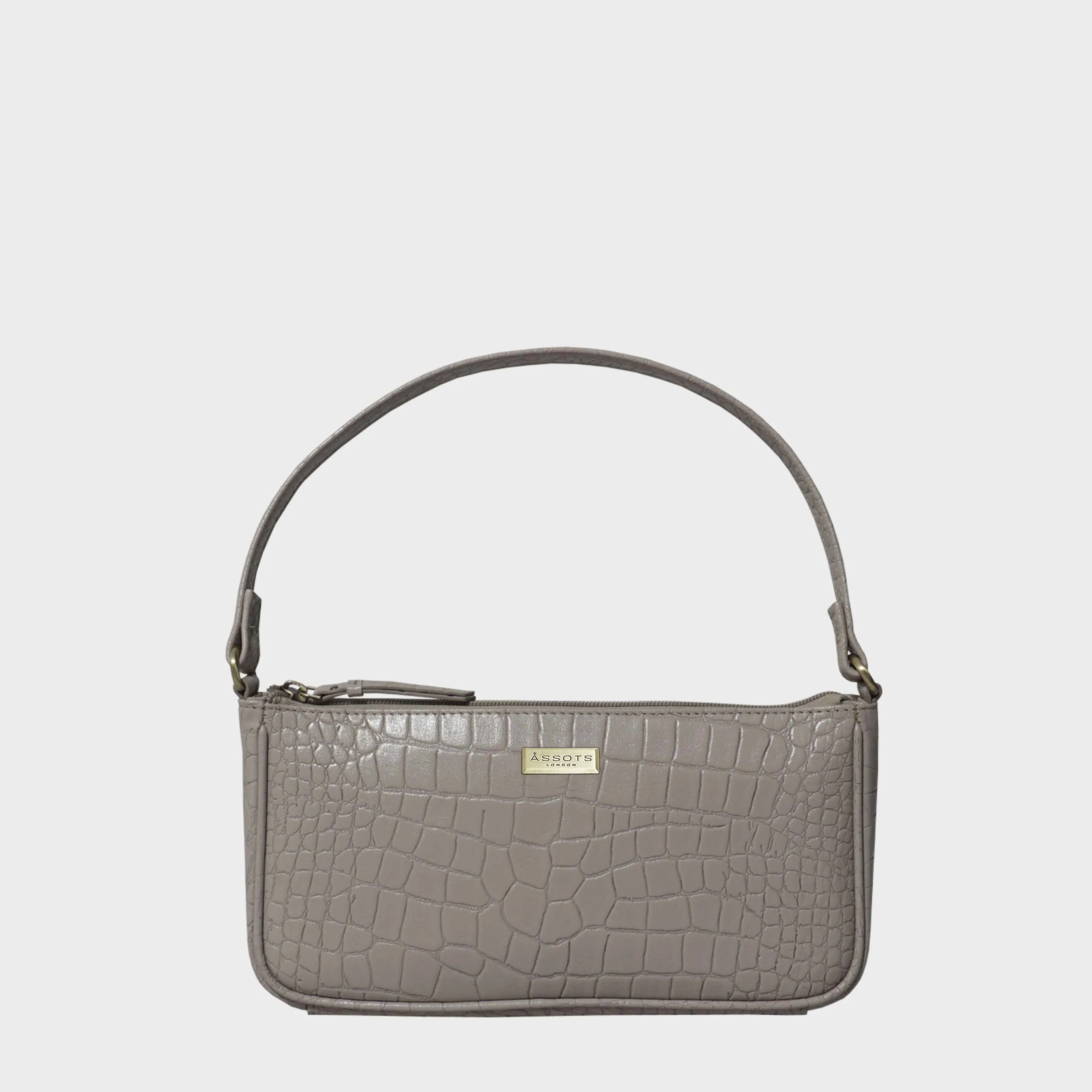 'ZARA' Ice Grey Croc Real Leather Baguette Shoulder Bag