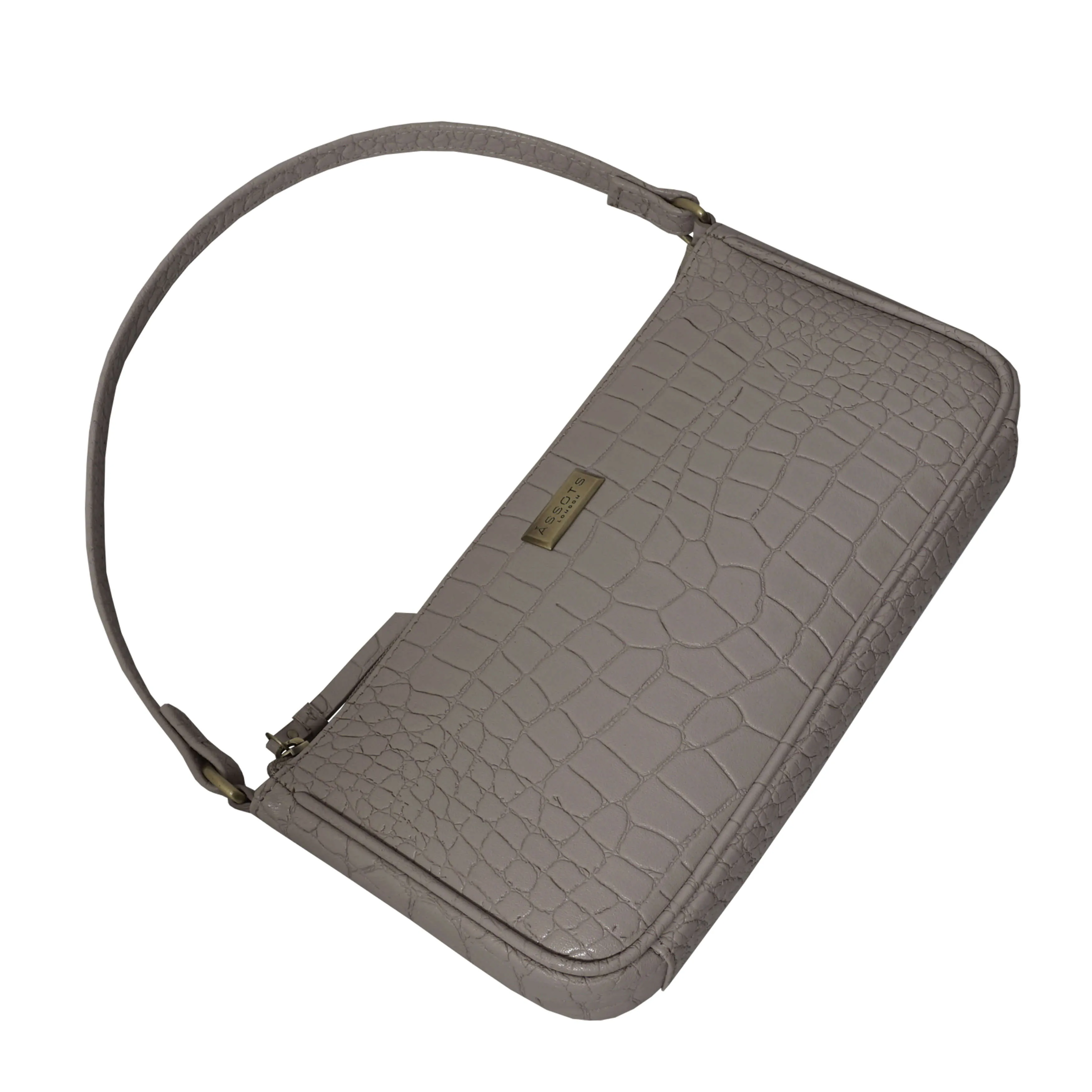 'ZARA' Ice Grey Croc Real Leather Baguette Shoulder Bag