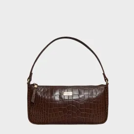 'ZARA' Tan Croc Real Leather Baguette Shoulder Bag